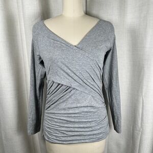 Sundance Vanessa Faux Wrap Ruched Long‎ Sleeves Top Women's Medium Minimalist